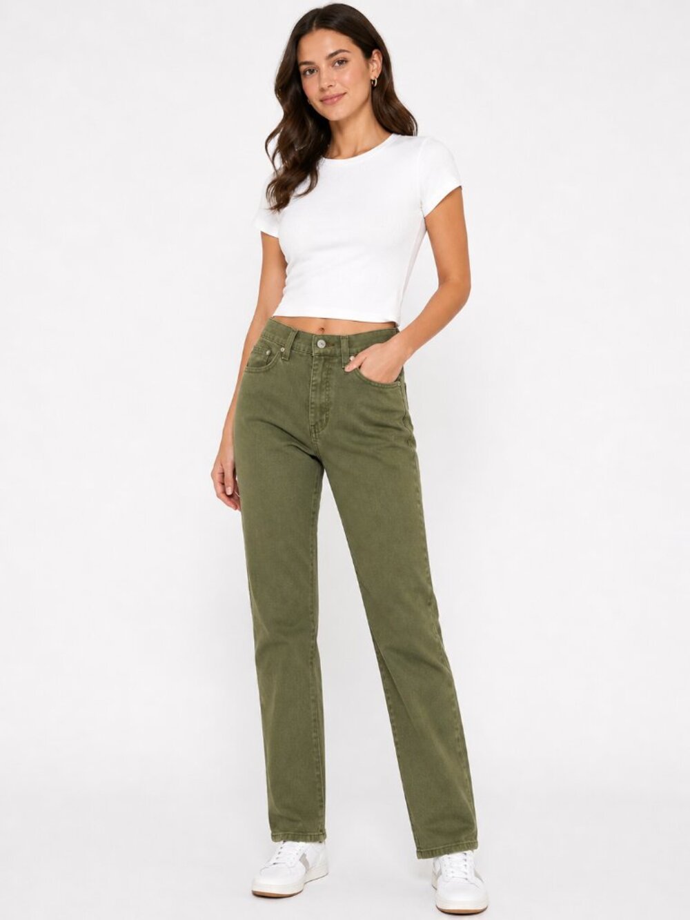 Faded Glory Olive Green Straight Leg Jeans Women 6 Mid Rise Stretch
